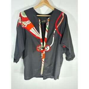 VINTAGE NARUMI KIMONO JACKET WOMENS M FLORAL TRIM OPEN FRONT HAORI STYLE TOP
